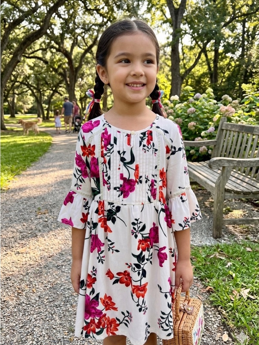 Old Navy Floral Kids Dress - Cream and Pink Girls Sz 8 M